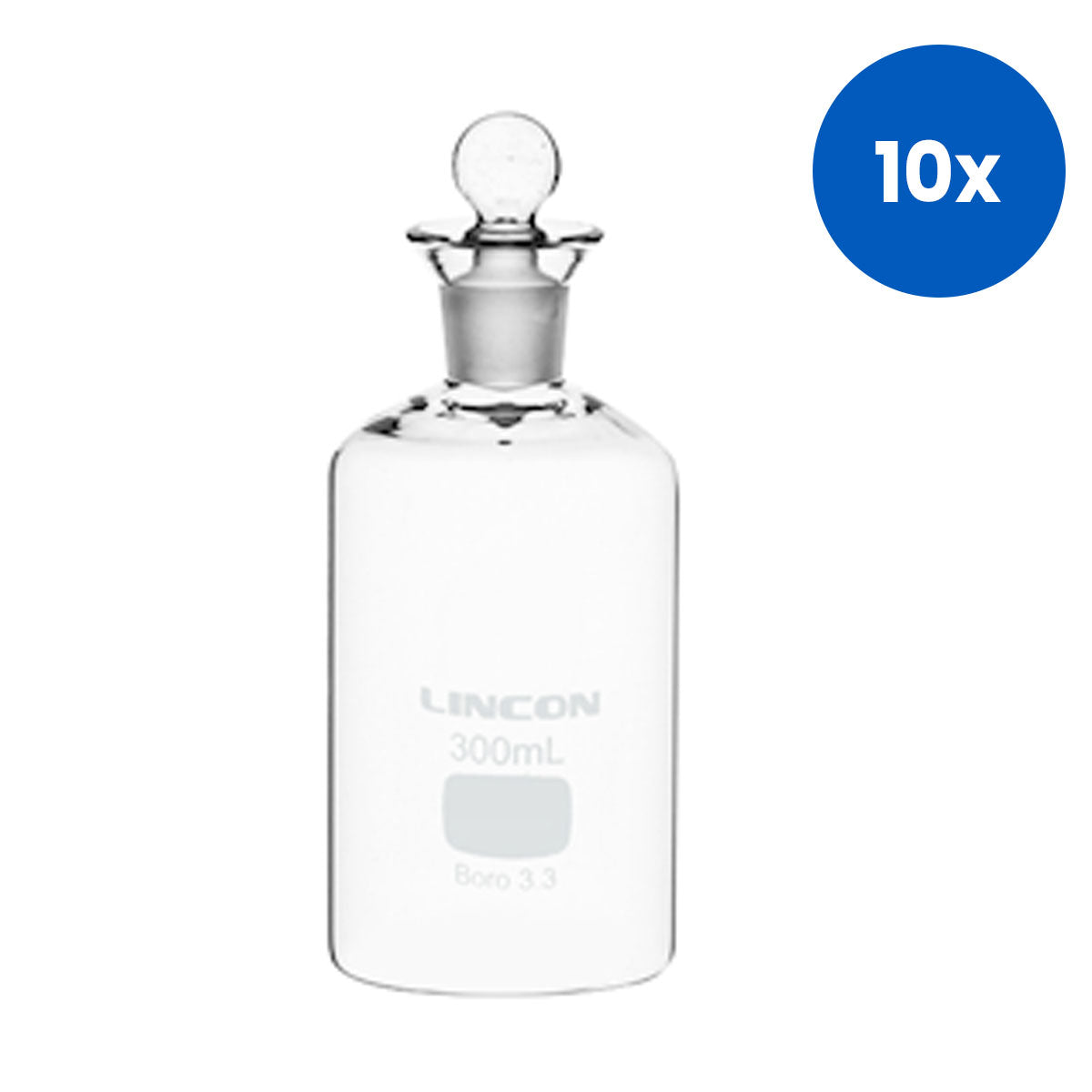 Lincon BOD Bottle 300ml with Robotic Stopper and Barcode Label Borosilicate 3.3 Glass 1 Piece/Box - Clear x10