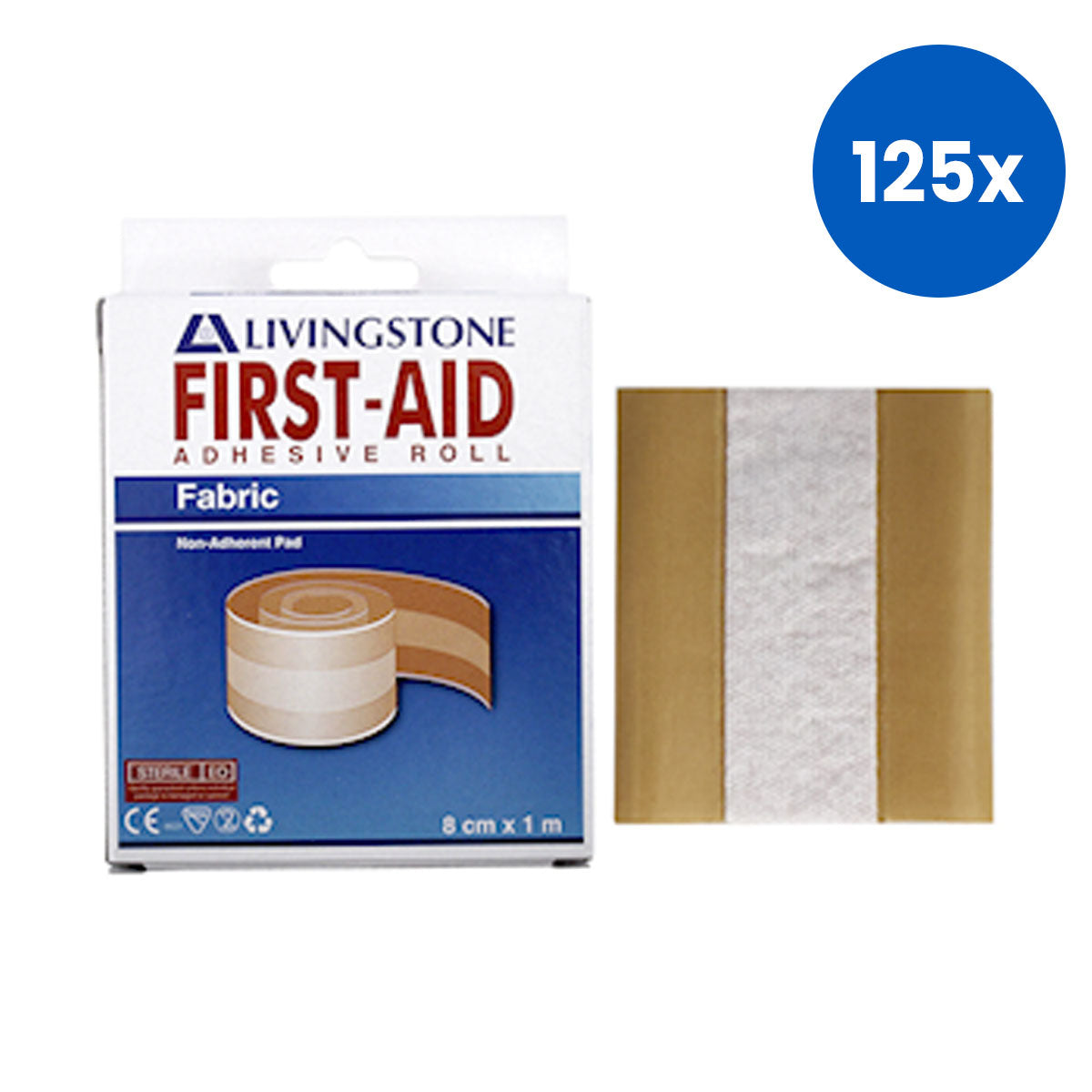 Livingstone Adhesive Fabric First Aid Roll with Pad 8cm x 1 Metre Latex Free 1/Pack - Brown x125