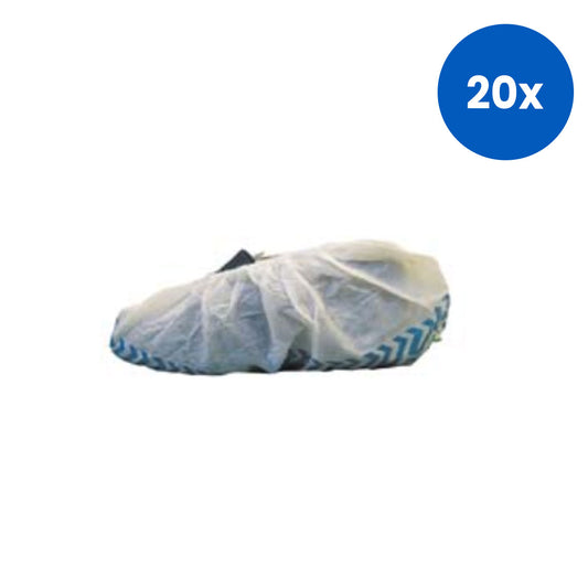 Livingstone Shoe Cover Overshoes Nonwoven with Non-Skid Blue Friction Strips 40gsm 100/Pack - White x20