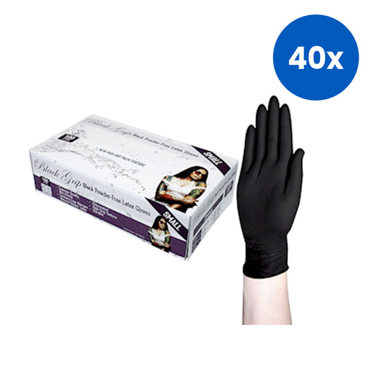 Black Grip Thick Heavy Duty Latex GlovesTextured Polymer Coated Small 100/Box - Black x40