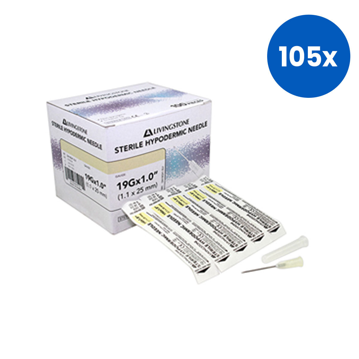 Livingstone Hypodermic Needles 19G (1.1mm) x 1 Inch (25mm) 100 Pieces/Box - White x105