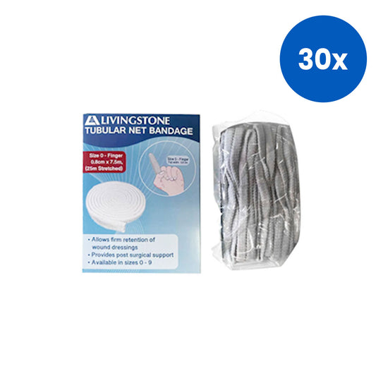 Livingstone Tubular Net Bandage Size A 0 Finger Flat Width 8mm 25m Polyester Polyamide Latex 1 Roll per Box - White x30