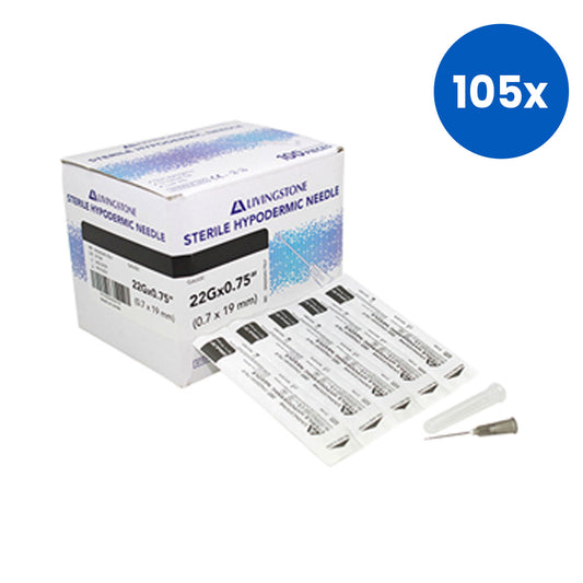 Livingstone Hypodermic Needles 22G 0.7mm x1 9mm 100 Pieces/Box - White x105