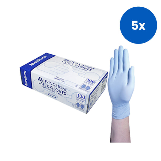 Livingstone Latex Examination Gloves Medium Size 100/Box 1000/Carton - Blue x5