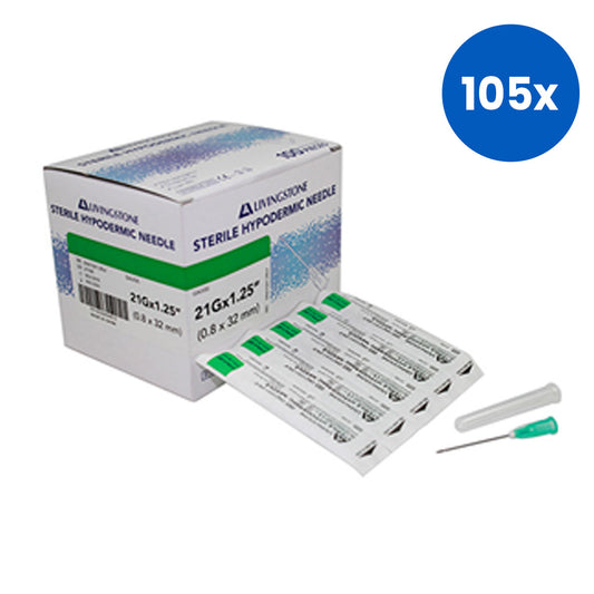 Livingstone Hypodermic Needles 21G 0.8mm x 32mm 100 Pieces/Box - White x105