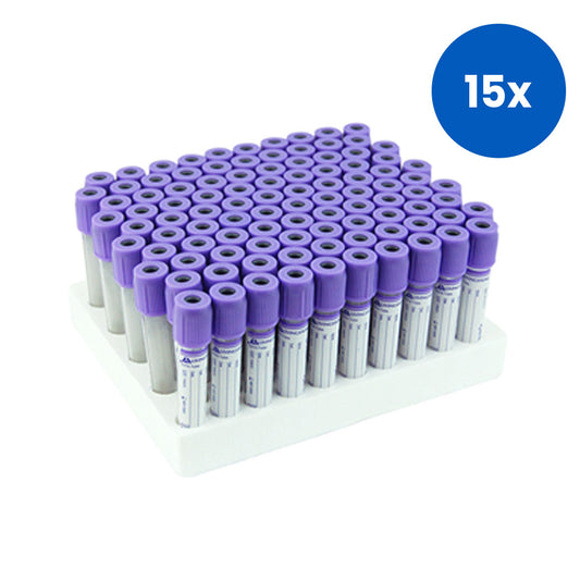 Livingstone Blood Collection Plastic Tube with K3 EDTA 4ml 13 x 75mm 100 Pieces/Pack - Purple x15