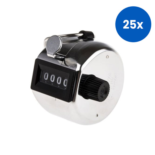 Tally Counter up to 9999 Clicks 50 x 40 x 50mm Chrome Plated Metal - Black/White x25
