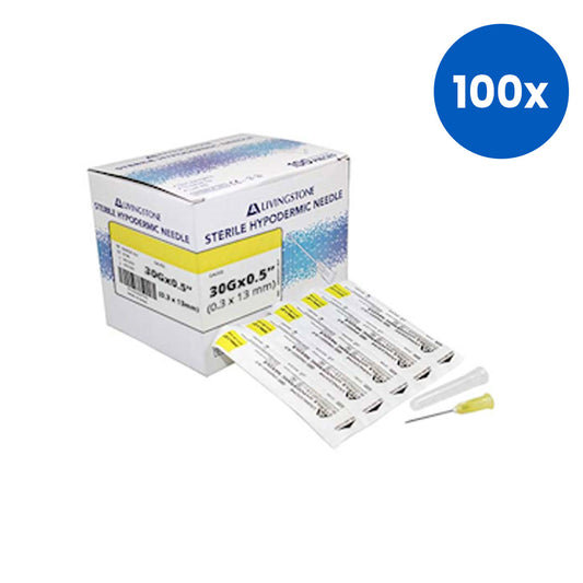 Livingstone Hypodermic Needles 30G 0.3mm x 13mm 100 Pieces/Box - Clear x100