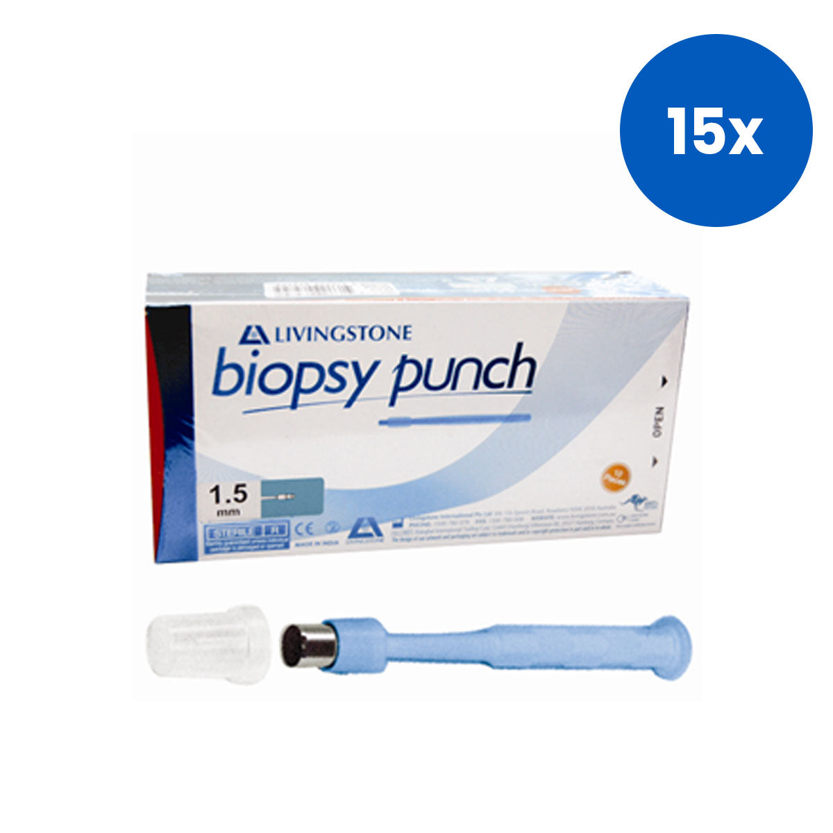Livingstone Biopsy Punch Stainless Steel Cutting Edge Sterile 1.5MM 10/Box - Silver x15