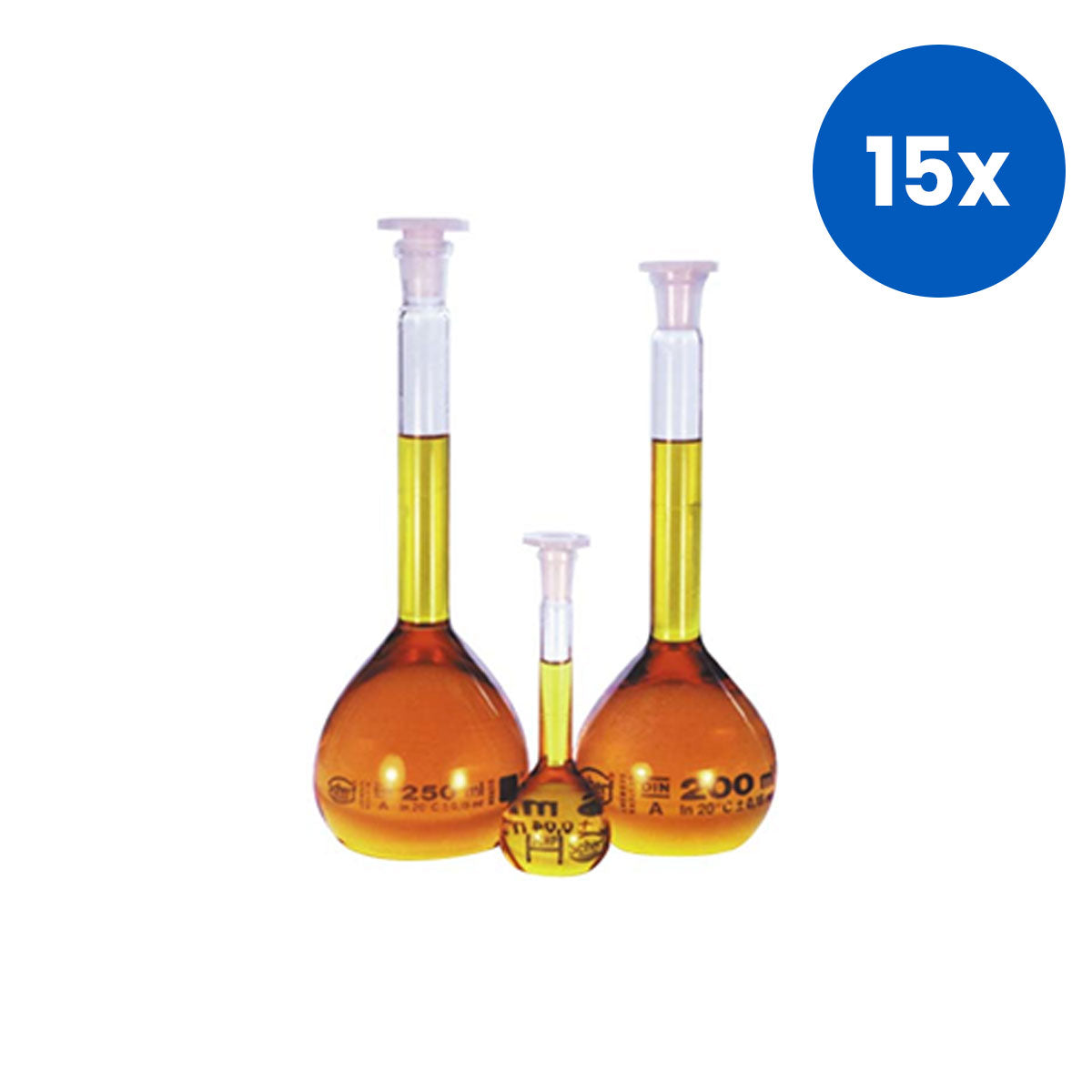 Lincon Volumetric Flask with Plastic Stopper Socket Joint 14/23 Class A Borosilicate Glass 200ml 1/Box - Clear x15