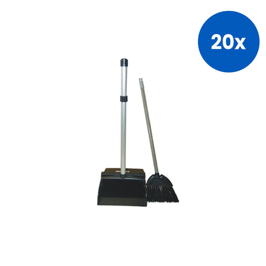 Livingstone Lobby Dustpan and Broom Set Recyclable Plastic Sleek Handle Medium Size - Black x20