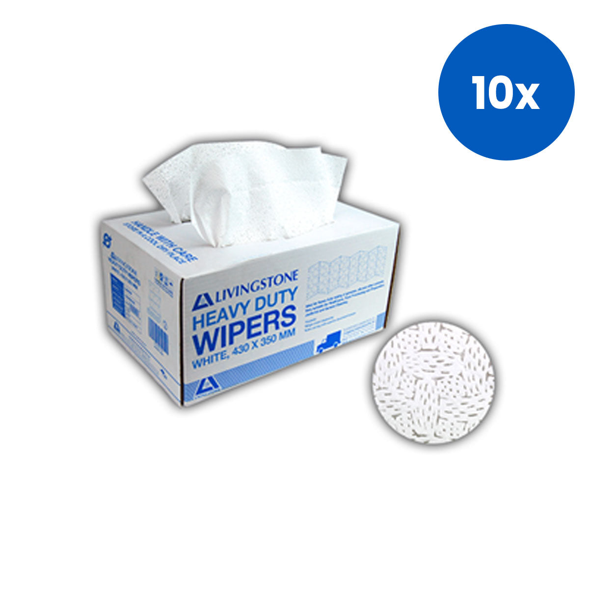 Livingstone Heavy Duty Hand and Bench Wipe 43 x 35cm Recyclable Polypropylene 150 Sheets/Carton - White x10