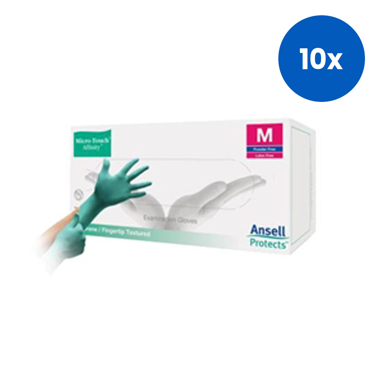 Ansell Micro-Touch Affinity Neoprene Gloves Medium Size Biodegradable Latex Free 100/Box - Green x10