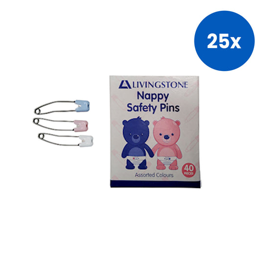 Livingstone Nappy Safety Pins with Lock Stainless Steel 56mm 40 Pins/Box - Blue/pink/white x25