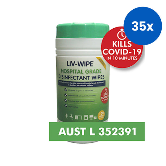 Liv-Wipe Hospital Grade Sanitiser Disinfectant Wipes 20 x 30cm Non Corrosive 100 Wipes/Tub x35