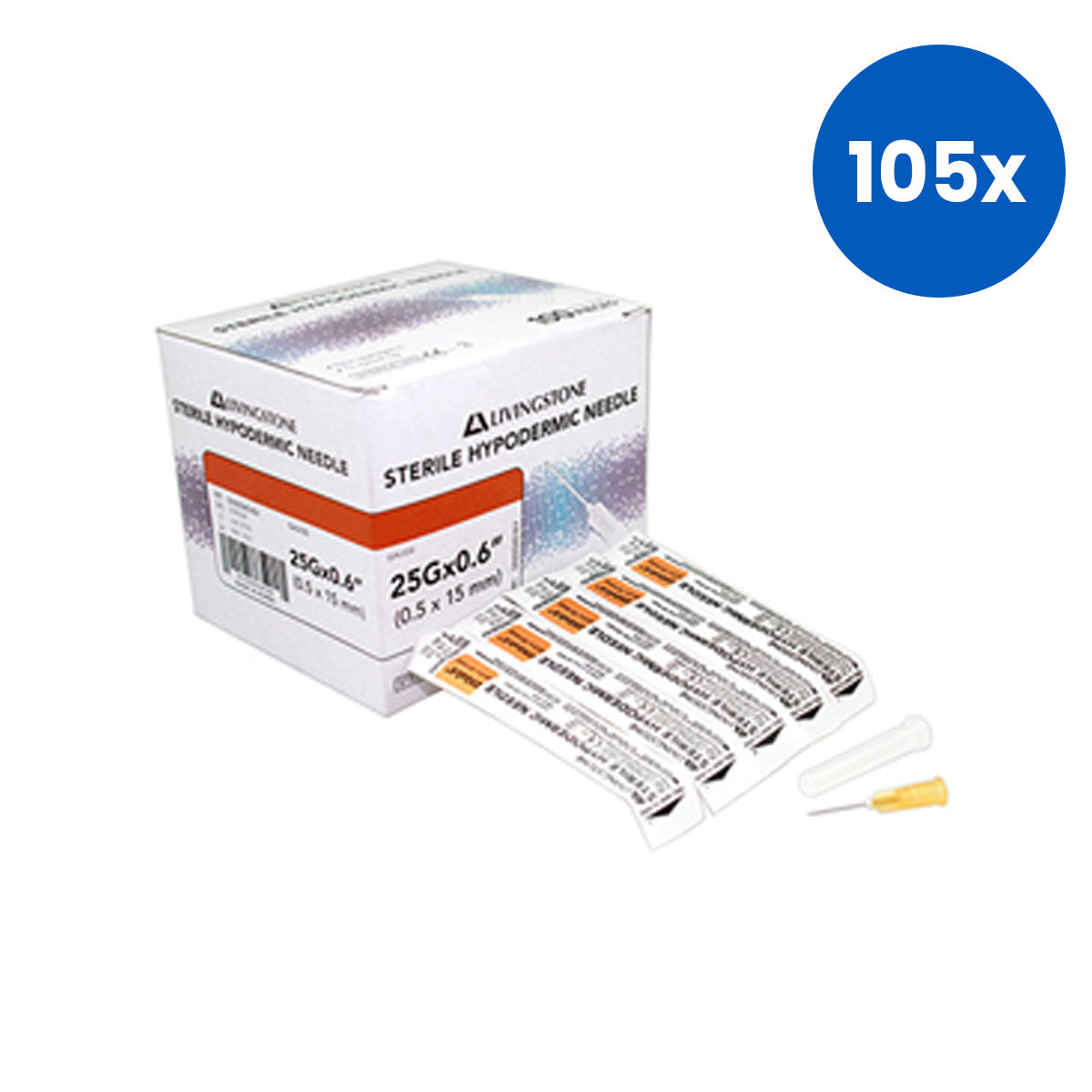 Livingstone Hypodermic Needles 25G 100 Pieces/Box - Silver
