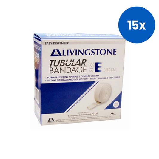 Livingstone Tubular Cotton Stockinette Bandage 8.5cmx10m Size E Soft Stretch 1 Roll/Box - White x15