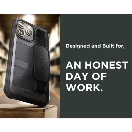 Encased Falcon Case iPhone 15 Pro Max with Hand Strap and Belt Clip Holster - Black