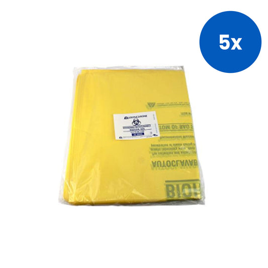 Livingstone Biohazard Autoclavable Waste Bag 55 x 70cm 36L 250/Carton - Yellow x5