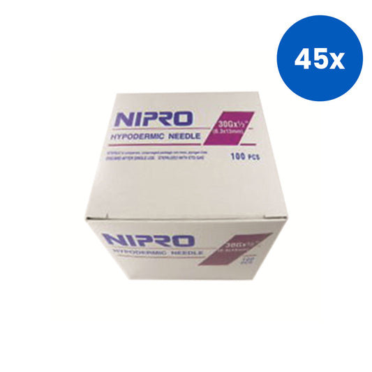 Nipro Hypodermic Needles 30G (0.3mm) x 0.50 Inch (13mm) 100 Pieces/Box - Brown x45