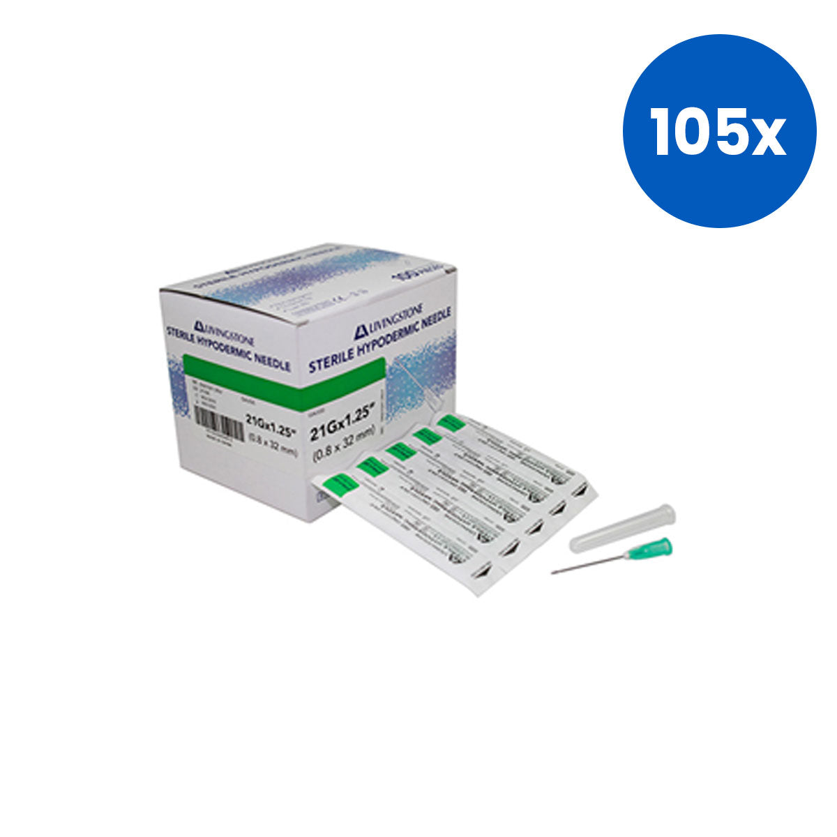 Livingstone Sterile Stainless Steel Hypodermic Needles with Translucent Hub – Silver x105