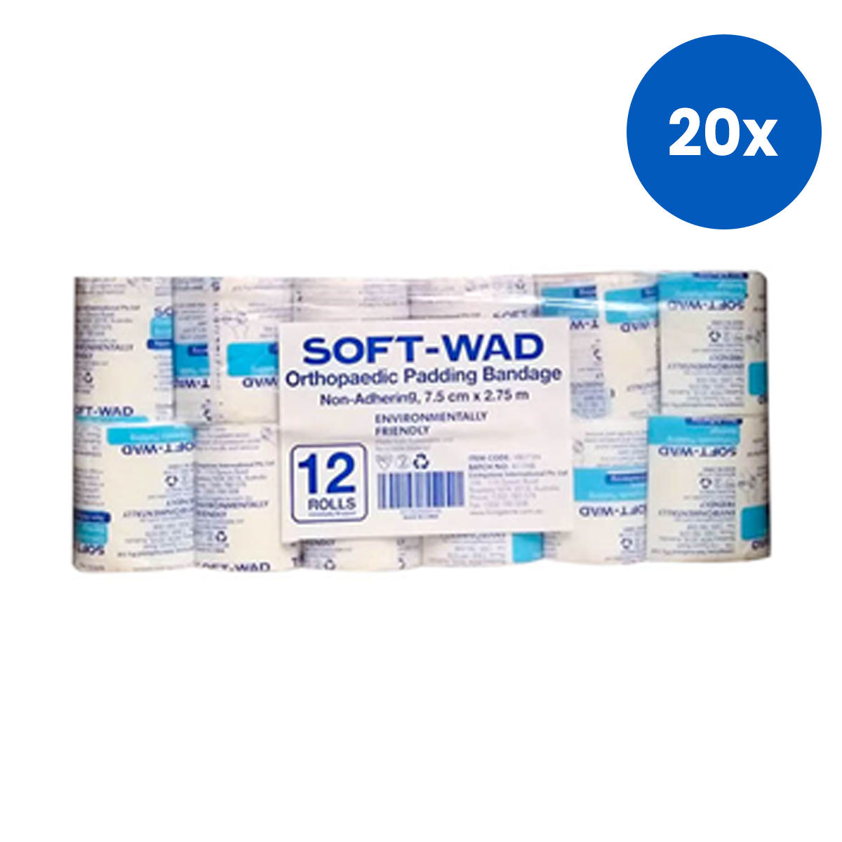 SOFT-WAD Orthopaedic Undercast Padding Bandage 7.5cm x 2.75m Non-Adhering Absorbent Non-Sterile 12/Pack - White x10