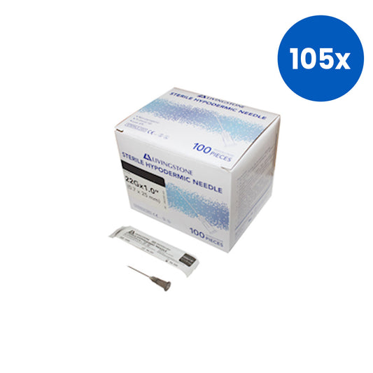 Livingstone Hypodermic Needles 22G x x 1 inch 100 Pieces/Box - Silver x105