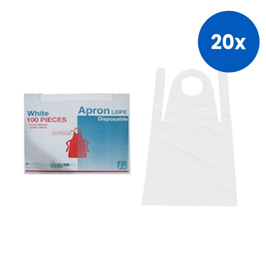 Livingstone Disposable Apron 85x150cm Recyclable LDPE 100/Dispenser Box - White x20