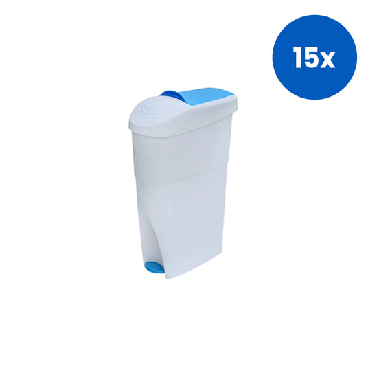 Livingstone Sanitary Pad Waste Bin Pedal 18L 360 (W) x 180 (L) x 540mm (H) - White/Blue x15