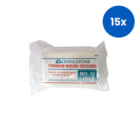Livingstone Premium Wound Dressing Bandage Large Size (#15)  17 x 8 cm 38 grams 12/Pack - White x15