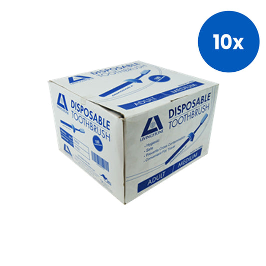 Livingstone Disposable Toothbrush Medium Bristles 1/Pack 100 Packs/Box - White x10