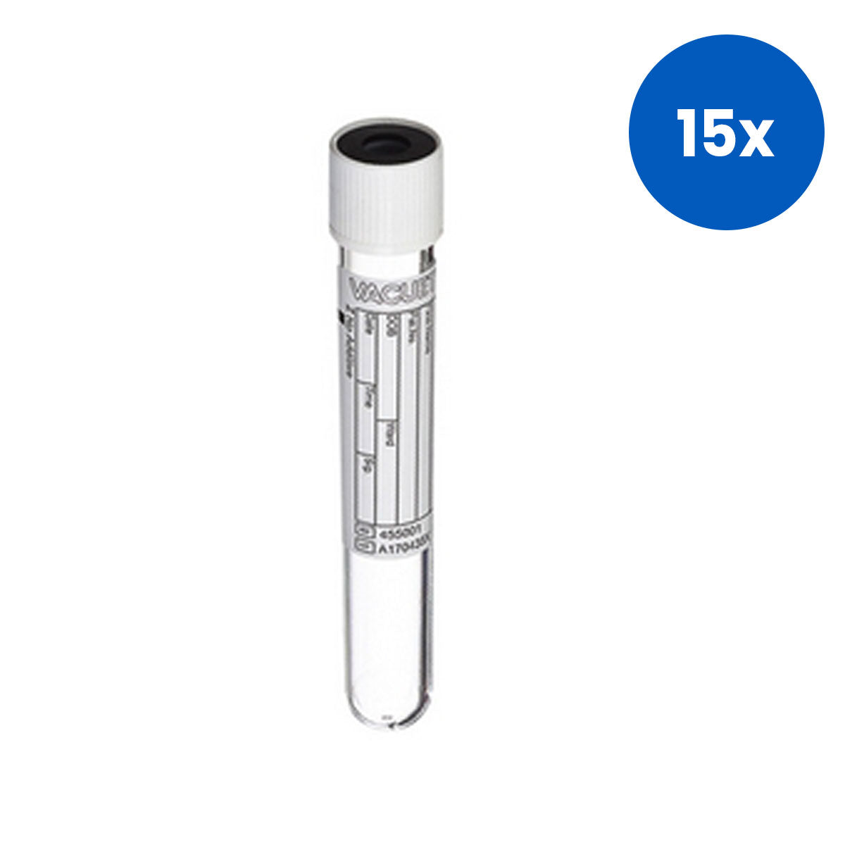 Greiner Vacuette Blood Tube 9ml 16 x 100 Pull Cap with Black Ring 50/Pack - White x15