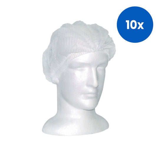 Livingstone Disposable Crimped Hairnet Cap 21 Inches Double Elastic HACCP 1000 Pieces/Carton - White x10