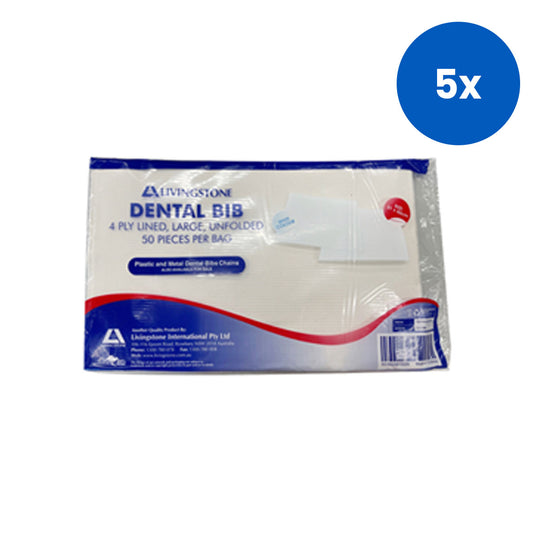 Livingstone Dental Bib or Head Pad Large Unfolded 4-ply Lined 31x50cm 50/Pack 500/Carton - White x5