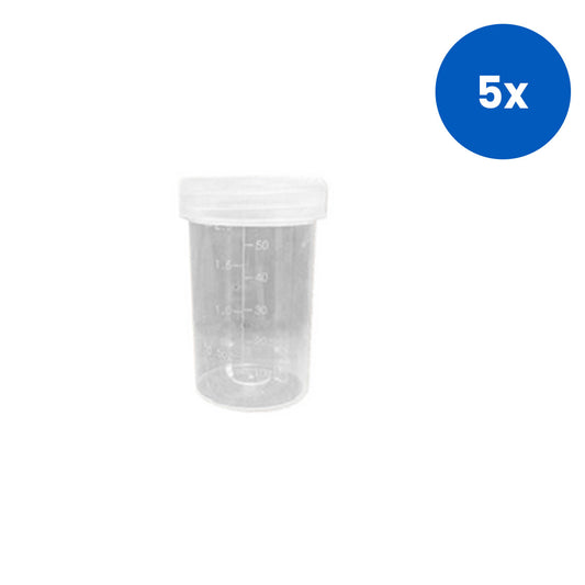 Livingstone Specimen Sample Container Urine Jar 70ml 10ml Increments 42x67mm Natural Screw Cap Recyclable Polypropylene 550/Ctn - White x5