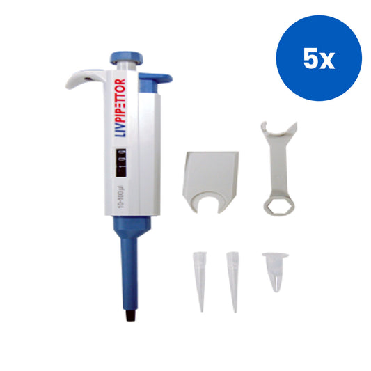 Liv-Pipettor Adjustable and Fixed Volume Pipettor 10-100ul Volume 1ul Division 0.40 Percent Imprecision - White x5