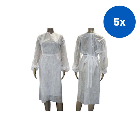 Livingstone Isolation Gown With Tie Long Sleeve AAMI Level 1 40GSM Nonwoven Dust Coat 1/Pack 100/Carton - Clear x5