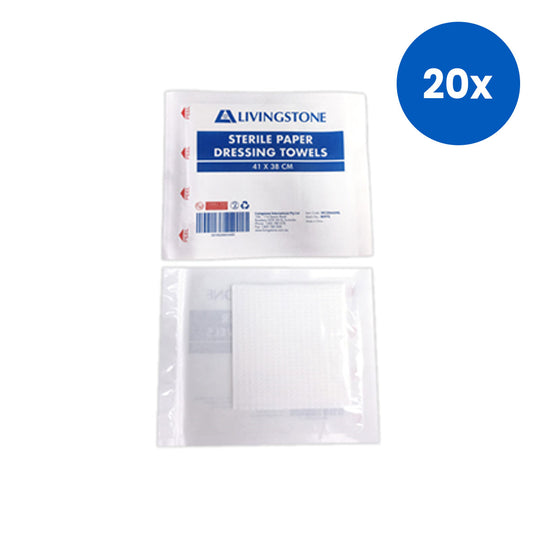 Livingstone Sterile Paper Dressing Towel Biodegradable 41 x 38cm Single Pack 100/Bag - White x20