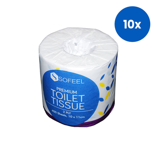 Sofeel Premium Toilet Tissues 2-Ply Steam Treated Non-Clogging & No Plastic 400 Sheets 48 Rolls/Carton - White x10