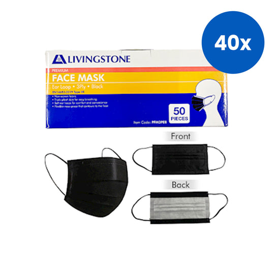 Livingstone Medical Face Mask L2 Barrier 3-Ply Latex Free 50 Pieces/Box - Black x40
