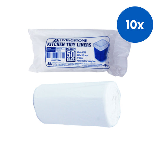 Livingstone Garbage Bag Bin Liner 27L 66x51cm 20UM Heavy Duty HDPE 1000 Bags/Carton - White x10