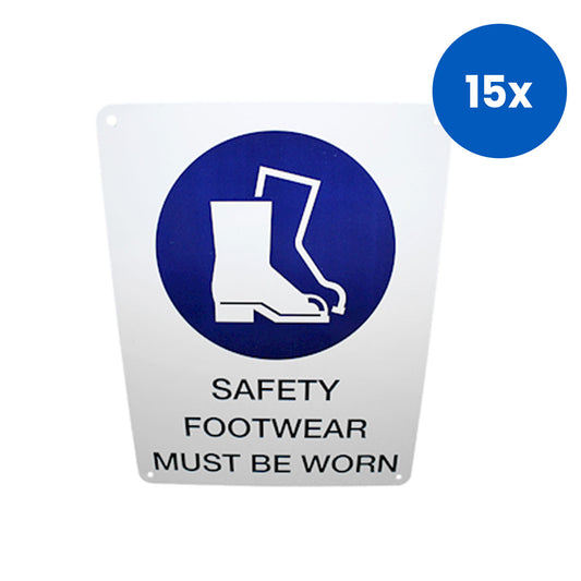 Livingstone Safety Sign "Safety Footwear Must Be Worn" 225 x 300mm Metal - White x15