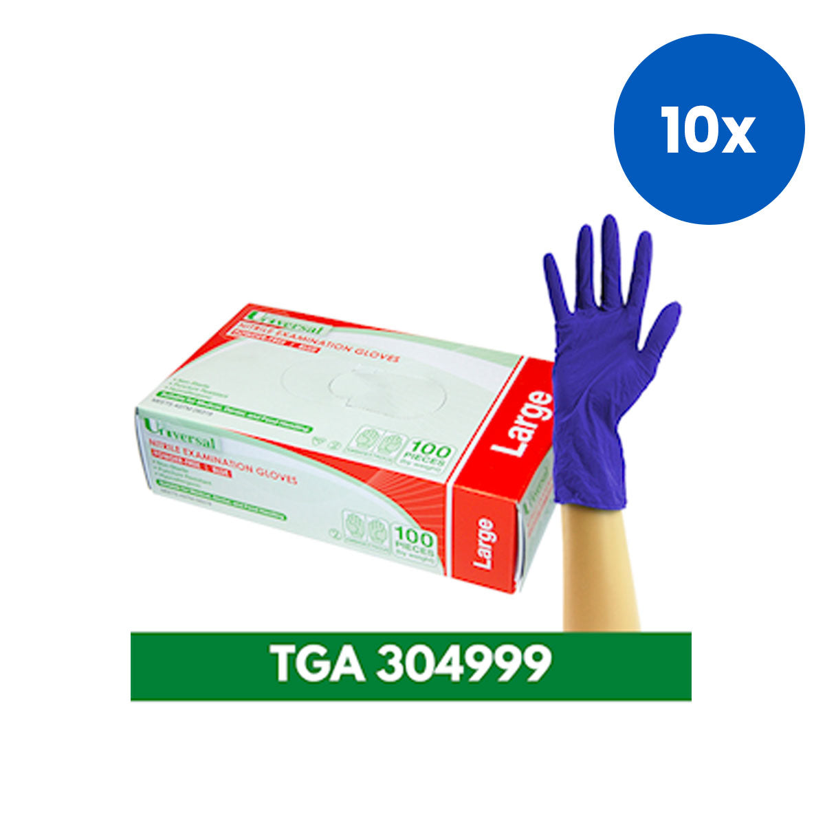 Universal Choice Nitrile Examination Gloves Large Size ASTM Standard Powder Free 100/Box 1000/Carton - Blue x10