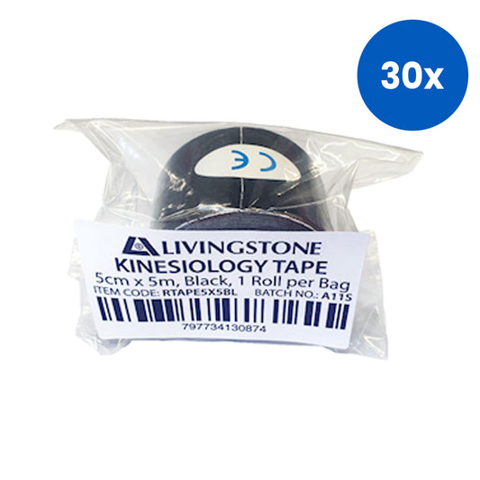 Livingstone Kinesiology Elastic Tape 5 cm x 5 metres 1 Roll/Box - Black x30