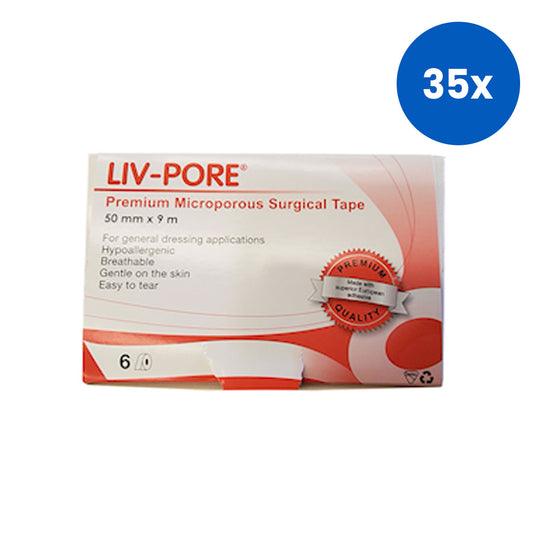 Liv-Pore Premium Microporous Surgical Paper Tape Latex Free 50mm x 9m 6 Tapes per Box - White x35