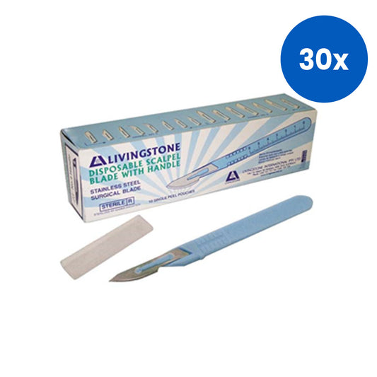 Livingstone Disposable Scalpel Stainless Steel Blade Size 10 Attached to Handle 10 Pieces/Box - Blue x30