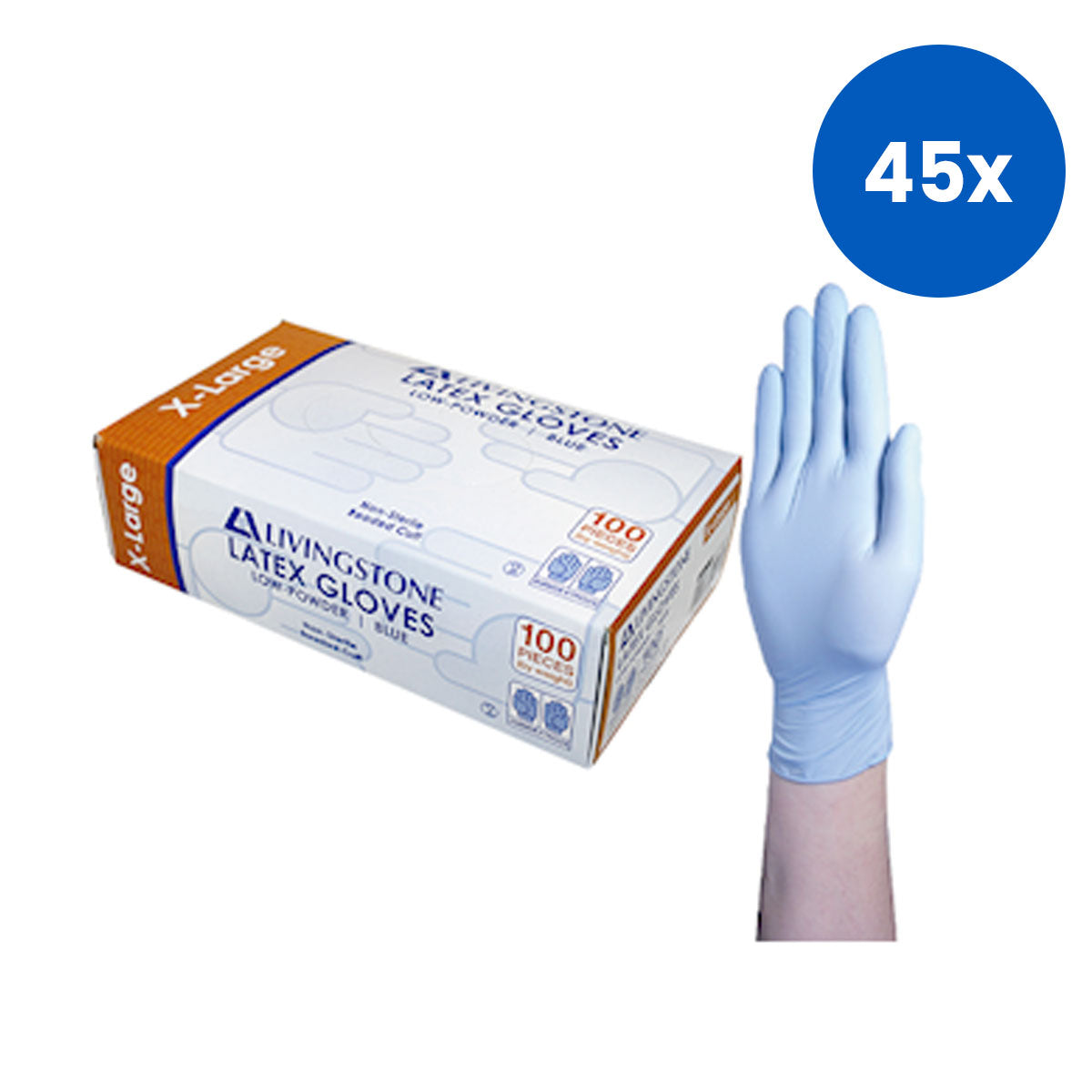 Livingstone Biodegradable Latex Examination Gloves Extra Large Low Powder 100/Box - Blue x45