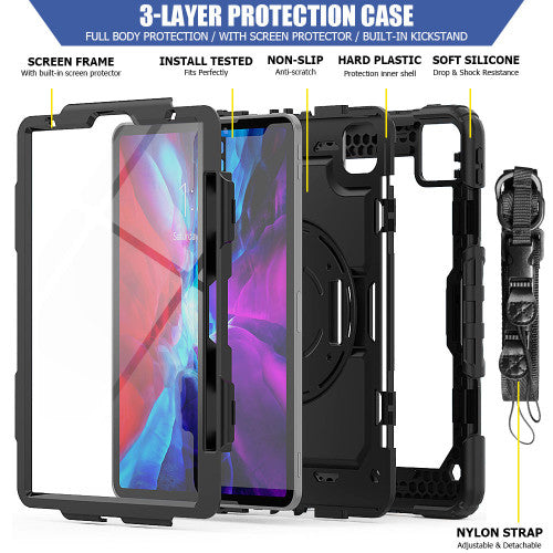 Krakatoo Armor Case iPad Pro 11" (2nd gen, 2020) with Handstrap - Black
