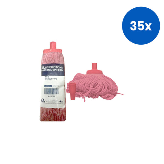 Livingstone Cotton Mop Head 350G 22MM Screw Type Floor Cleaning - Red x35