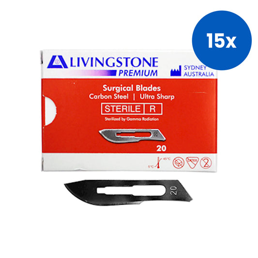 Livingstone Premium Surgical Scalpel Blade Carbon Steel Size 20 100 Pcs/Box - White x15